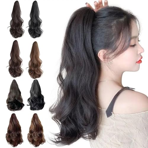 Pferdeschwanz Haarteil Extensions Pferdeschwanz Clip-in Haar Große Wellen Perücke Lockiger Pferdeschwanz for Mädchen Extensions Welliger Lockiger Pferdeschwanz Kunsthaar 50cm Pferdeschwanz Haarextensi von Hhmmei2024-23
