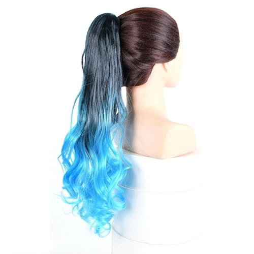Pferdeschwanz Haarteil Pferdeschwanz-Haarteil for Mädchen, synthetische Ombre-Farbe, langes gewelltes Haarband, Pferdeschwanz-Haarverlängerung, Blau, Rosa, Lila Pferdeschwanz Haarextension(TURQUOISE) von Hhmmei2024-23