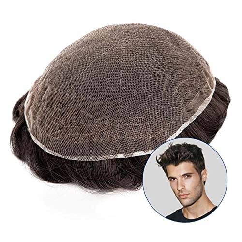 Toupet für Herren Männer Toupet Weiche Schweizer Volle Spitze Männer Toupet Echthaar Ersatz System Natürlicher Haaransatz Atmungsaktive welle Haarteile for Mann Perücke Männer(8x10) von Hhmmei2024-23