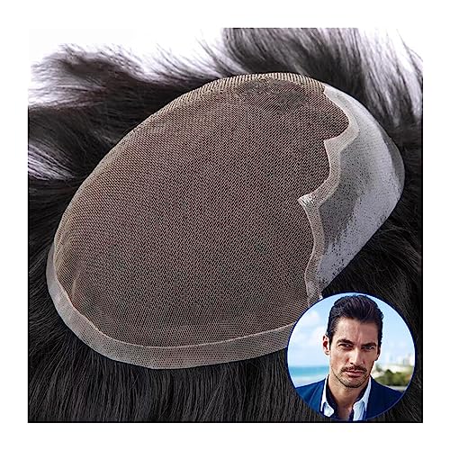 Toupet für Herren Männliche Haarprothese, Remy-Echthaar-Ersatzsysteme, atmungsaktive französische Spitze und PU-Basis, Herren-Toupet, natürliches glattes Haar, Perücken Perücke Männer(Straight 120%,8x von Hhmmei2024-23