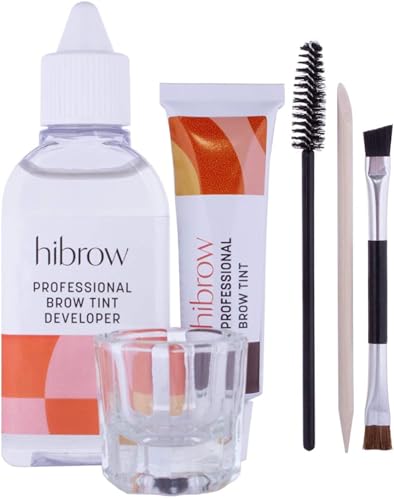 Hi Brow Profi Augenbrauenfärbe-Set - Komplettes Augenbrauen-Tönungsset - 15ml Tönung, 50ml Entwickler, Glas-Mischschale, Doppelend-Pinsel, Mascara-Stab, Orangenholz-Stäbchen (Dunkelbraun) von Hi Brow