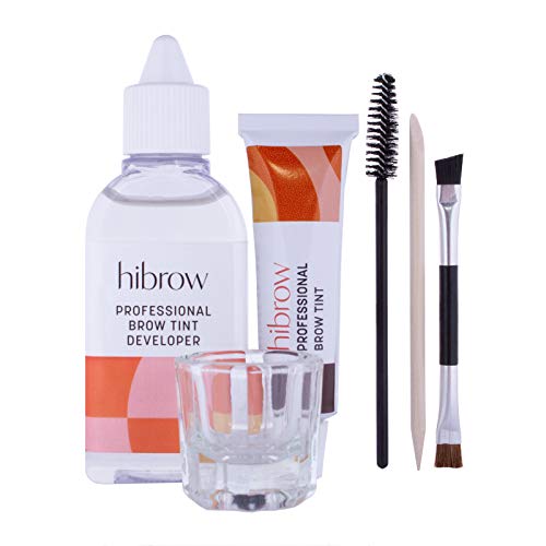 Hi Brow Profi Augenbrauenfärbe-Set - Komplettes Augenbrauen-Tönungsset - 15ml Tönung, 50ml Entwickler, Glas-Mischschale, Doppelend-Pinsel, Mascara-Stab, Orangenholz-Stäbchen (Hellbraun) von Hi Brow