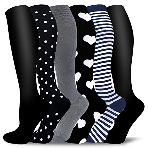 Abgestufte medizinische Kompressionsstrümpfe für Damen und Herren, 20–30 mmHg, kniehohe Socken, Damen, Mehrfarbig, 12 Stück, Small-Medium von Hi Clasmix