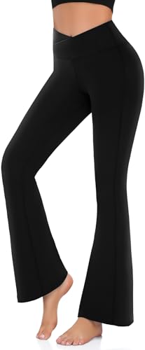 Damen Bootcut Yogahose – Flare Leggings für Frauen Hohe Taille Crossover Workout Lounge Bell Bottom Jazz Kleid Hose von Hi Clasmix