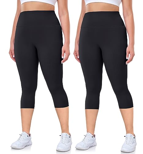 Hi Clasmix Leggings in Übergröße für Damen, 1X-4X-hohe Taille, Bauchkontrolle, nicht durchsichtig, super weich, schwarze Leggings, Yogahose, 01b-2 Pack Capri Black, 3X-Groß von Hi Clasmix