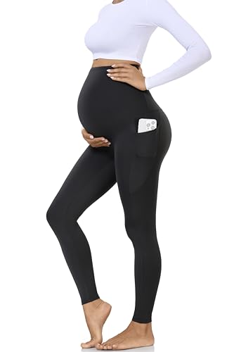 Hi Clasmix Umstandsleggings über dem Bauch mit Taschen, superweich, nicht durchsichtig, für Training, Schwangerschaft, Yoga von Hi Clasmix