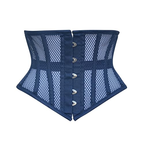 Hi-GERMANWEARS Hi-46 Women's Underbust Black Cotton Mesh Steel Boned Body Waist Shaper Training Taillenkorsett Corsets (Navy Blue, M) von Hi-GERMANWEARS