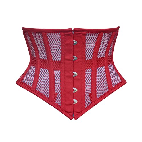 Hi-GERMANWEARS Hi-46 Women's Underbust Black Cotton Mesh Steel Boned Body Waist Shaper Training taillenkorsett Corsets (Red, 5XL) von Hi-GERMANWEARS