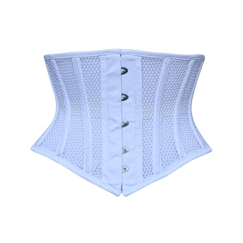 Hi-GERMANWEARS Hi-46 Women's Underbust Black Cotton Mesh Steel Boned Body Waist Shaper Training taillenkorsett Corsets (White, 3XS) von Hi-GERMANWEARS