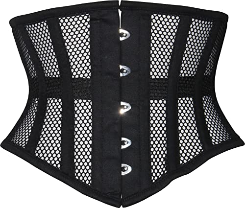 Hi-GERMANWEARS Hi-46 Women's Underbust Black Cotton Mesh Steel Boned Body Waist Shaper Training taillenkorsett Corsets (Black, 5XL) von Hi-GERMANWEARS