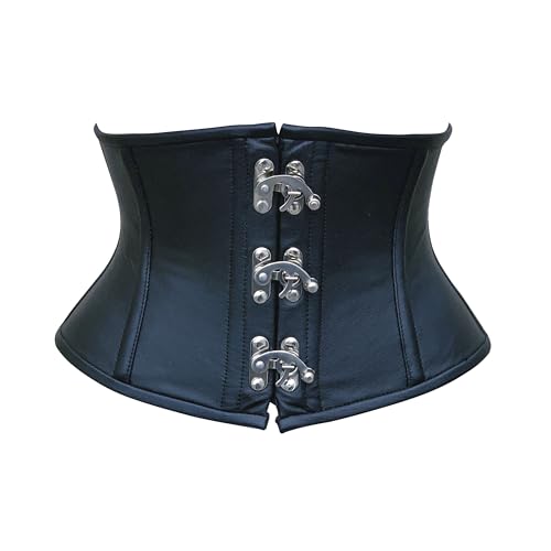 Hi-GERMANWEARS Womens Underbust Black Leather Steel Boned Body Waist Shaper with Strong Claps Closure Taillenkorsett Corsets (DE/NL/SE/PL, Alphanumerisch, S, Regular, Regular) von Hi-GERMANWEARS