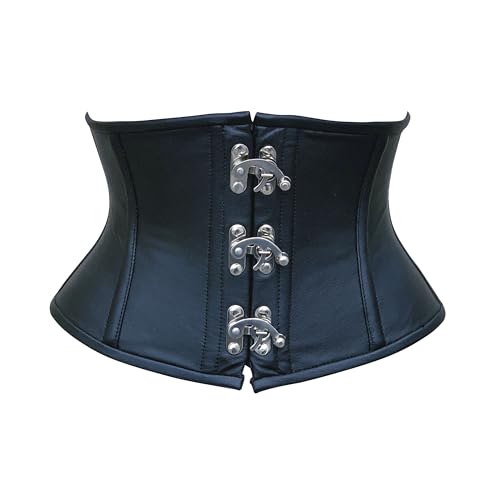 Hi-GERMANWEARS Womens Underbust Black Leather Steel Boned Body Waist Shaper with Strong Claps Closure taillenkorsett Corsets (DE/NL/SE/PL, Alphanumerisch, XL, Regular, Regular) von Hi-GERMANWEARS