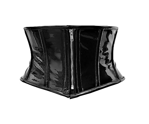 Hi-GERMANWEARS Womens Underbust Black PVC Steel Boned Body Waist Shaper with Strong Zip Closuer taillenkorsett Corsets (DE/NL/SE/PL, Alphanumerisch, 3XL, Regular, Regular) von Hi-GERMANWEARS