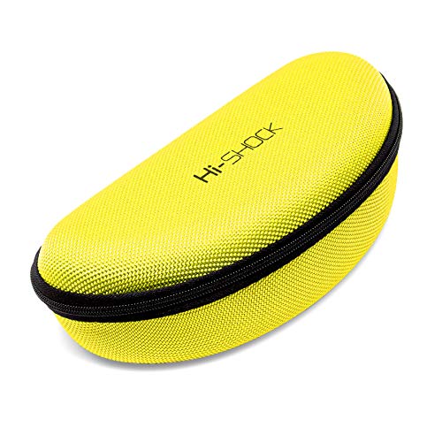 Hi-SHOCK Brillenetui Hi-Case | Stoßabsorbierendes Hartschalen-Case mit Schlaufe & Reißverschluss und Mikrofasertuch [robust | wasserabweisend | groß | gelb | 17,5cm x 7,5cm x 5,5cm] von Hi-SHOCK