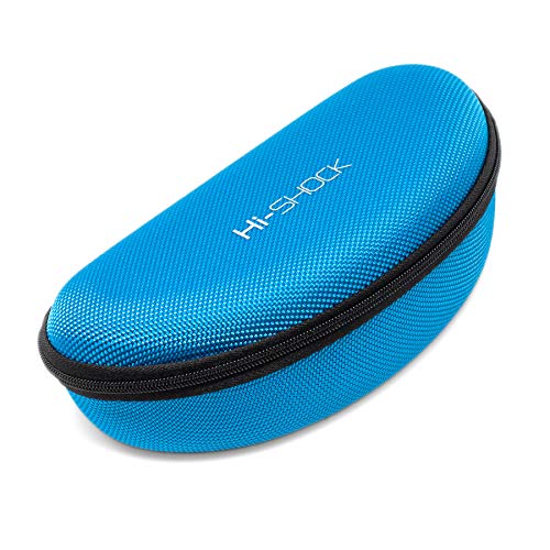 Hi-SHOCK Brillenetui Hi-Case | Stoßabsorbierendes Hartschalen-Case mit Schlaufe & Reißverschluss | Mit Mikrofasertuch [robust | wasserabweisend | Azurblau | 17,5cm x 7,5cm x 5,5cm] von Hi-SHOCK