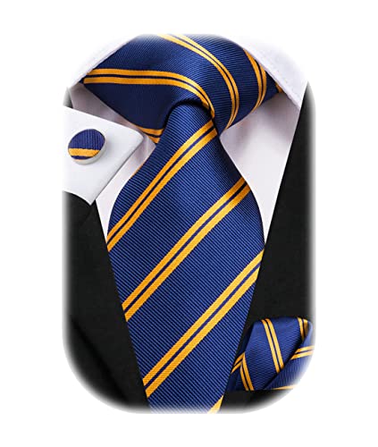 Hi-Tie Blue Gold Krawatte gewebte Seide Taschentuch Manschettenknöpfe Hochzeit formelle Business-Krawatten-Sets von Hi-Tie