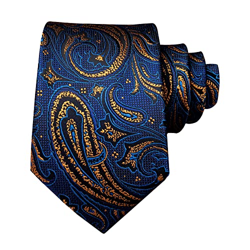 Hi-Tie Blue Gold Tie Pokcket Square Manschettenknöpfe Floral Paisley Ties Formelles Geschäft von Hi-Tie