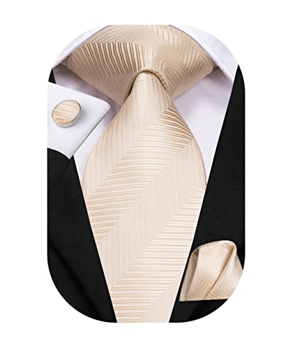 Hi-Tie Champagner Krawatte Einstecktuch Manschettenknöpfe Karierte Krawatten Für Männer Einstecktuch Manschettenknöpfe Hochzeit Krawatten von Hi-Tie