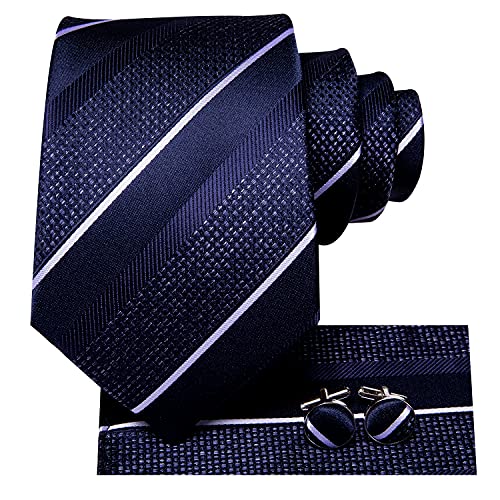 Hi-Tie Dunkelblaue Krawatte für Herren, formelle Hochzeit, Krawatten-Sets, Taschen, quadratisch, Manschettenknöpfe, Geschäftsparty von Hi-Tie