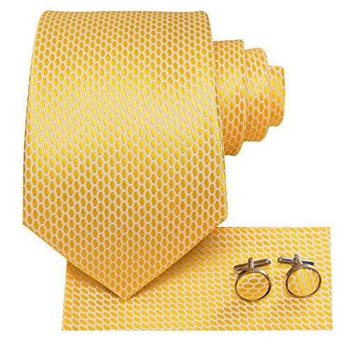 Hi-Tie Gelbe Krawatte für Männer Karierte Seidenkrawatten Einstecktuch Manschettenknöpfe Hochzeit Formale Krawatte von Hi-Tie
