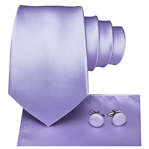 Hi-Tie Herren Krawatte Schwarz Paisley/Plaid/Streifen/Einfarbig Krawatten Set Einstecktuch Manschettenknöpfe Business Formal Hochzeit Meeting Geschenkbox,light purple solid von Hi-Tie