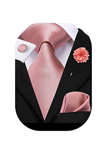 Hi-Tie Herren-Manschettenknöpfe aus Seide, Krawatte und Einstecktuch, Jacquard, Hochzeit, Business, Krawatte für formelle Anlässe, korallenrot, M von Hi-Tie