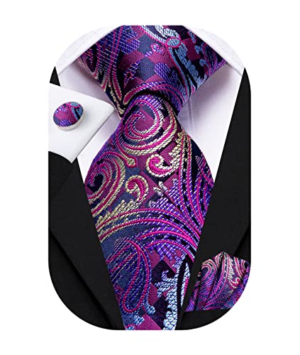 Hi-Tie Lila Paisley Krawatten Taschentuch Manschettenknöpfe Krawatte Sets Jacquard Seidenkrawatte Männer Hochzeit Formelles Geschäft von Hi-Tie