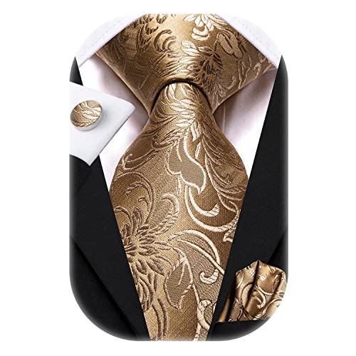 Hi-Tie Paisley-Krawatte für Männer, Champagner, Gold, Krawatten-Sets, Einstecktücher, Hochzeit, formelles Geschäft von Hi-Tie