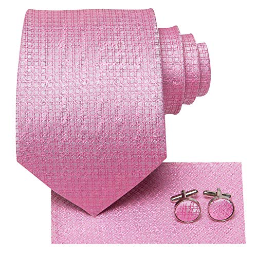 Hi-Tie Rosa Krawatten Seidenkrawatten Plaid Einstecktuch Manschettenknöpfe Formelle Hochzeit von Hi-Tie