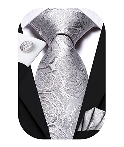 Hi-Tie Silber Rose Krawatte Herren Seidenkrawatten Einstecktuch Manschettenknöpfe Hochzeit Formelle Business-Krawatte Für Männer von Hi-Tie