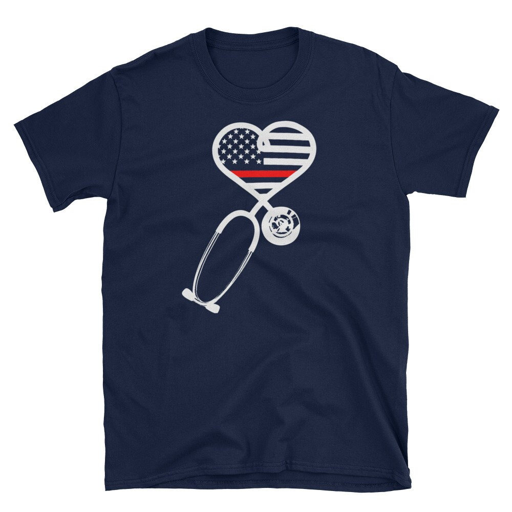 Dünnes Rotes Line Shirt Krankenschwester Feuerwehrfrau Er Support Unisex T-Shirt von HiDearPrint