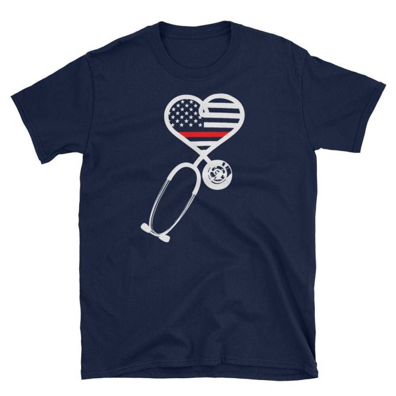 Dünnes Rotes Line Shirt Krankenschwester Feuerwehrfrau Er Support Unisex T-Shirt von HiDearPrint