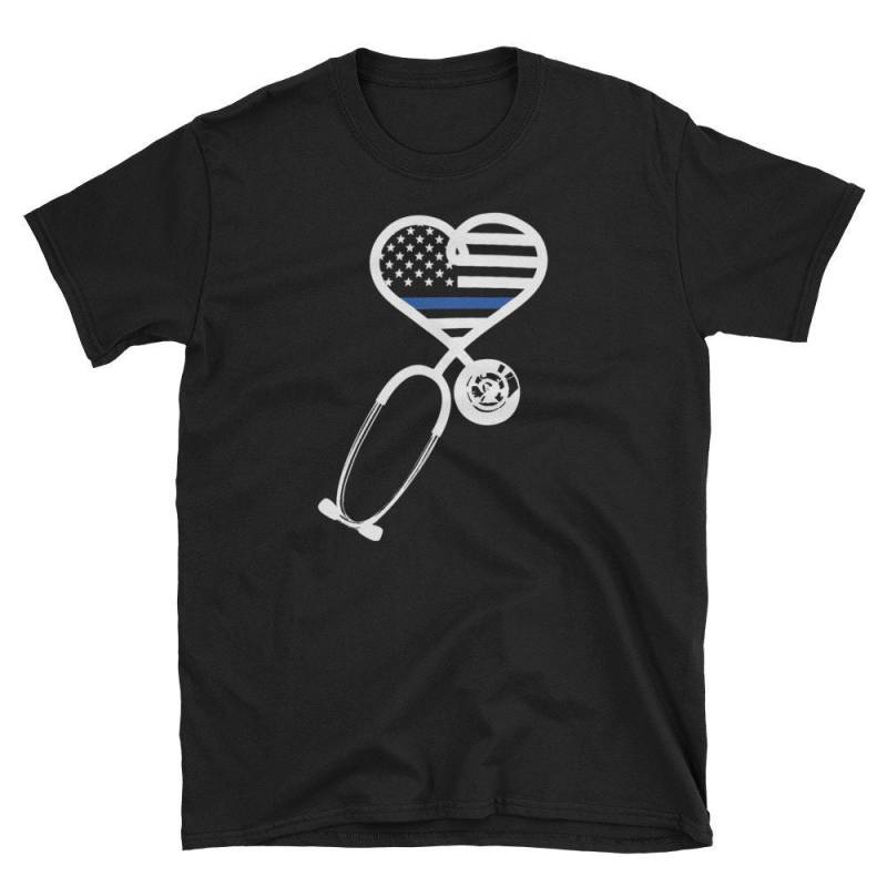 Thin Blue Line Polizei Frau Krankenschwester Shirt Tshirt Rücken Die Blaue Flagge Unisex T-Shirt Thin Blue Line Polizei Frau Krankenschwester Shirt Tshirt Rücken Die Blaue Flagge Unisex T-Shirt von HiDearPrint