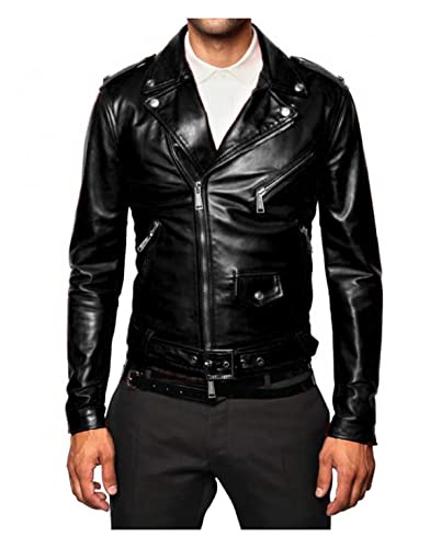 Brando Motorrad Biker Jacke | Herren Retro Leder Negan Dean Jacke, Schwarz - Echtleder, M von HiFacon