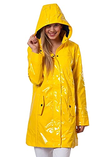 Damen-Trenchcoat, Regenmantel, Regenmantel, Kunstleder, PVC, Schwarz, Gelb – PVC-Mantel, XL von HiFacon
