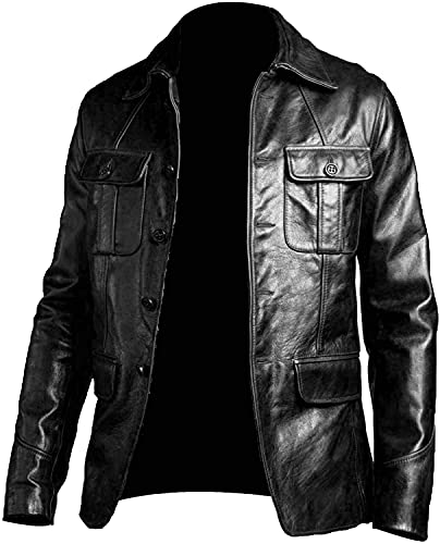 Herren-Blazer aus Schaffell-Leder – lässiger Hemdkragen-Stil für Herren Lederjacke - Schwarz - L von HiFacon