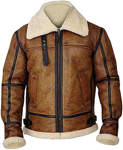 Herren Fliegerjacke RAF B3 Ginger Shearling Schaffell Bomberjacke Fliegende, Braun - B3 Lederjacke, X-Small von HiFacon
