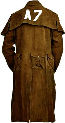 HiFacon A7 Coat NCR Duster Gothic Veteran Ranger Vegas Armor Trench-Kostüm Mantel, Braun – Mantel aus Wildleder | mit Patch, L von HiFacon