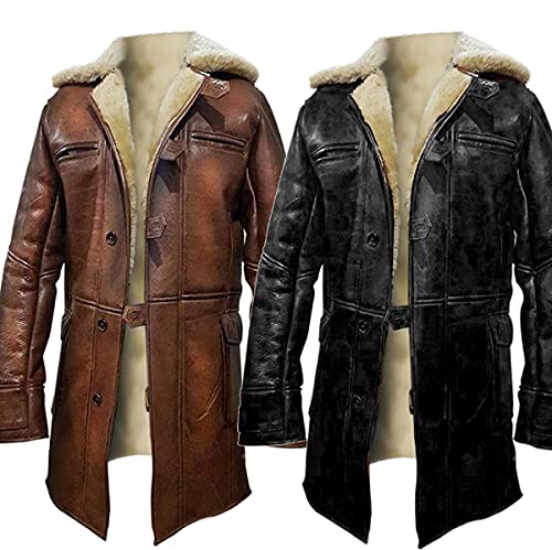 HiFacon Bane Dark Knight Rises Tom Hardy Shearling Winter Braun Trench-Ledermantel Gr. XXL, Braun – echtes Leder von HiFacon