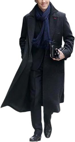 HiFacon Detective Benedict Cumberbatch Sherlock Holmes Black Jacket Wollmantel, Schwarz - Langer Trenchcoat aus Wolle, XXS von HiFacon