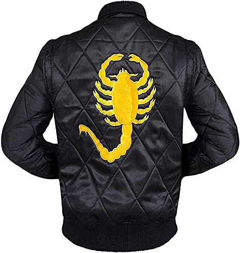 HiFacon Drive Scorpion Ryan Gosling Herren-Bomberjacke mit Skorpion-Logo, gestepptes Design, Satin, Schwarz , M von HiFacon