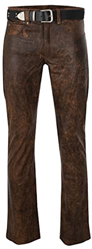 HiFacon Herren Biker-Hose aus echtem Leder, Antik-Look, Braun, Braun – Hose im Used-Look, Groß von HiFacon