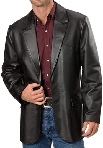 HiFacon Herren-Blazerjacke aus echtem Lammleder, schmale Passform, schwarzer Lederblazer für Herren, Herren-Blazer aus echtem Leder, Schwarz, XL HiFacon Herren-Blazerjacke aus echtem Lammleder, schmale Passform, schwarzer Lederblazer für Herren, Herren-Blazer aus echtem Leder, Schwarz, XL von HiFacon