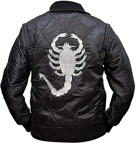 HiFacon Herren-Bomberjacke Drive Scorpion Ryan Gosling Skorpion-Logo, gestepptes Design, Satin-Bomberjacke, Schwarz – Satinjacke, M von HiFacon