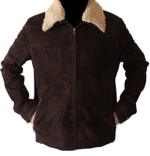 HiFacon Rick Grimes Herren-Jacke aus Wildleder, Pelzkragen, Schwarz und Braun, Braun – Wildlederjacke, S von HiFacon