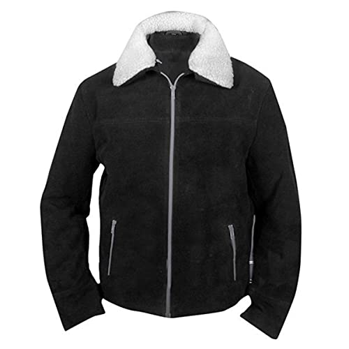 HiFacon Rick Grimes Herren-Jacke aus Wildleder, Pelzkragen, Schwarz und Braun, Schwarz – Rick Grimes Wildlederjacke, 3XL von HiFacon