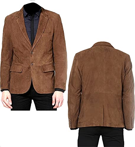 HiFacon Herren Leder-Blazer mit 3 Knöpfen, Wildleder, Braun, Braun – Wildlederjacke, XXXL von HiFacon