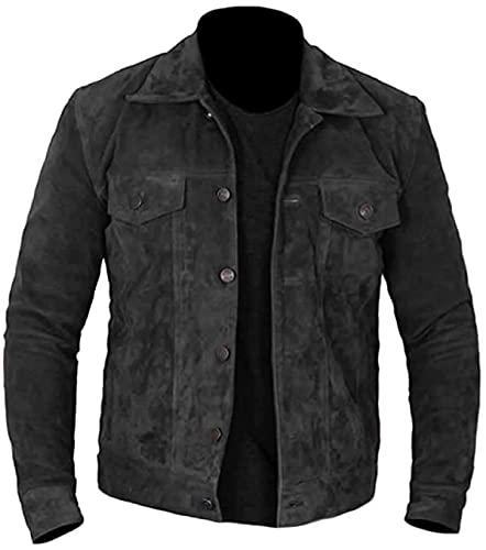 HiFacon Herren Lederjacke Grau Wildleder Stilvoll Biker Racer Cafe Racer Retro Vintage Biker Racing Motorrad, Graue Wildlederjacke, L von HiFacon