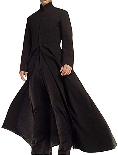 HiFacon Herren Matrix Neo Keanu Reeves Runder Kragen Schwarz Gothic Steampunk Trench-Matrix Mantel, Baumwollstoff, M von HiFacon