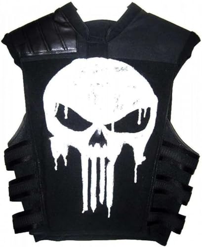 HiFacon Herren Punisher Weste Frank Castle Totenkopf Logo Halloween-Kostüm, Kunstleder – schwarze Weste, M von HiFacon